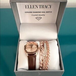 Ellen Tracy Rose Gold and Brown Watch Set